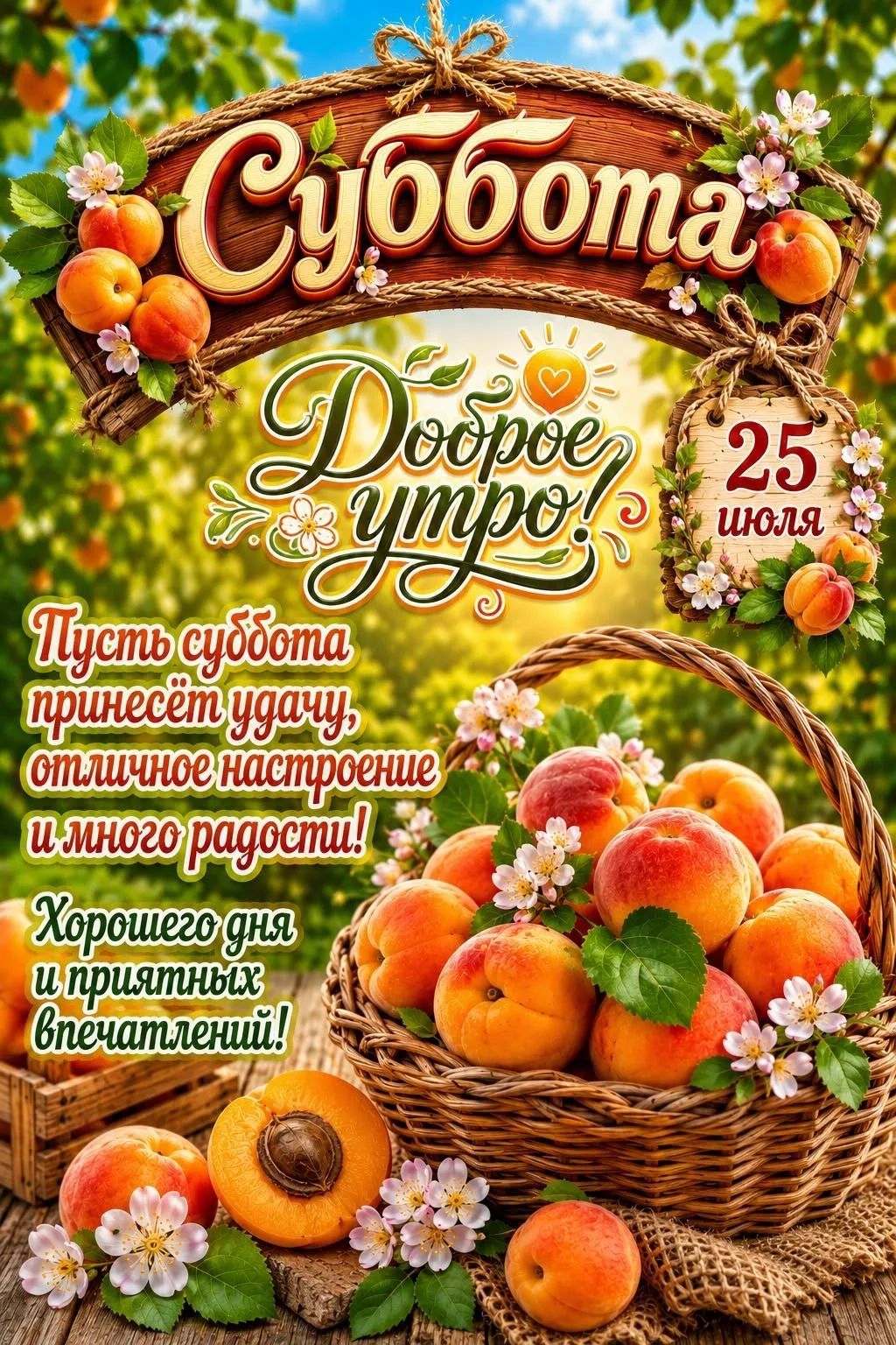 Суббота Доброе утро! 25 июля Пусть суббота принесёт удачу, отличное настроение и много радости! Хорошего дня и приятных впечатлений!