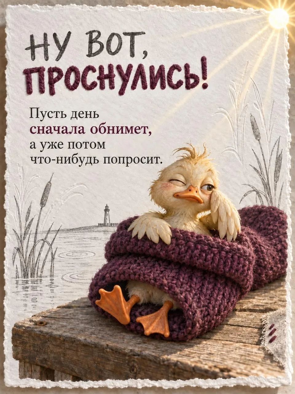 НУ ВОТ, ПРОСНУЛИСЬ! Пусть день сначала обнимет, а уже потом что-нибудь попросит.