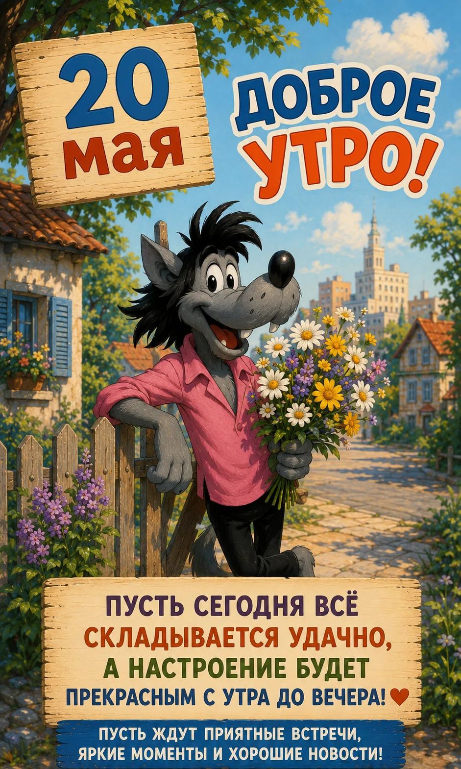 20 мая ДОБРОЕ УТРО! ПУСТЬ СЕГОДНЯ ВСЁ СКЛАДЫВАЕТСЯ УДАЧНО, А НАСТРОЕНИЕ БУДЕТ ПРЕКРАСНЫМ С УТРА ДО ВЕЧЕРА! ПУСТЬ ЖДУТ ПРИЯТНЫЕ ВСТРЕЧИ, ЯРКИЕ МОМЕНТЫ И ХОРОШИЕ НОВОСТИ!