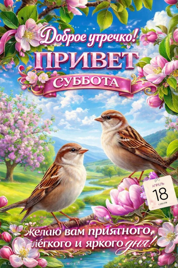Доброе утречко! ПРИВЕТ СУББОТА АПРЕЛЬ 18 СУББОТА Желаю вам приятного, лёгкого и яркого дня!