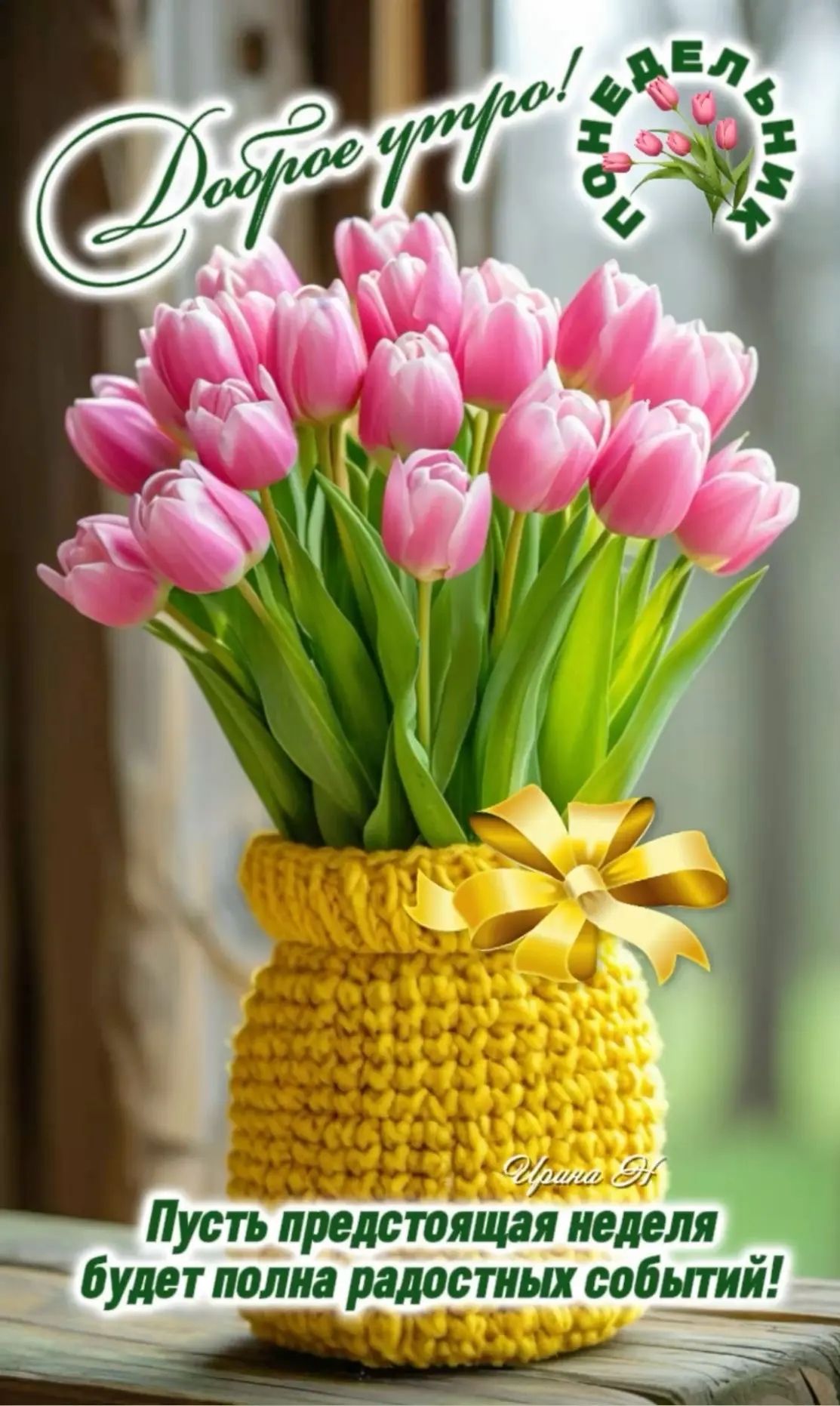 Доброе утро! Понедельник. Ирина Н. Пусть предстоящая неделя будет полна радостных событий!