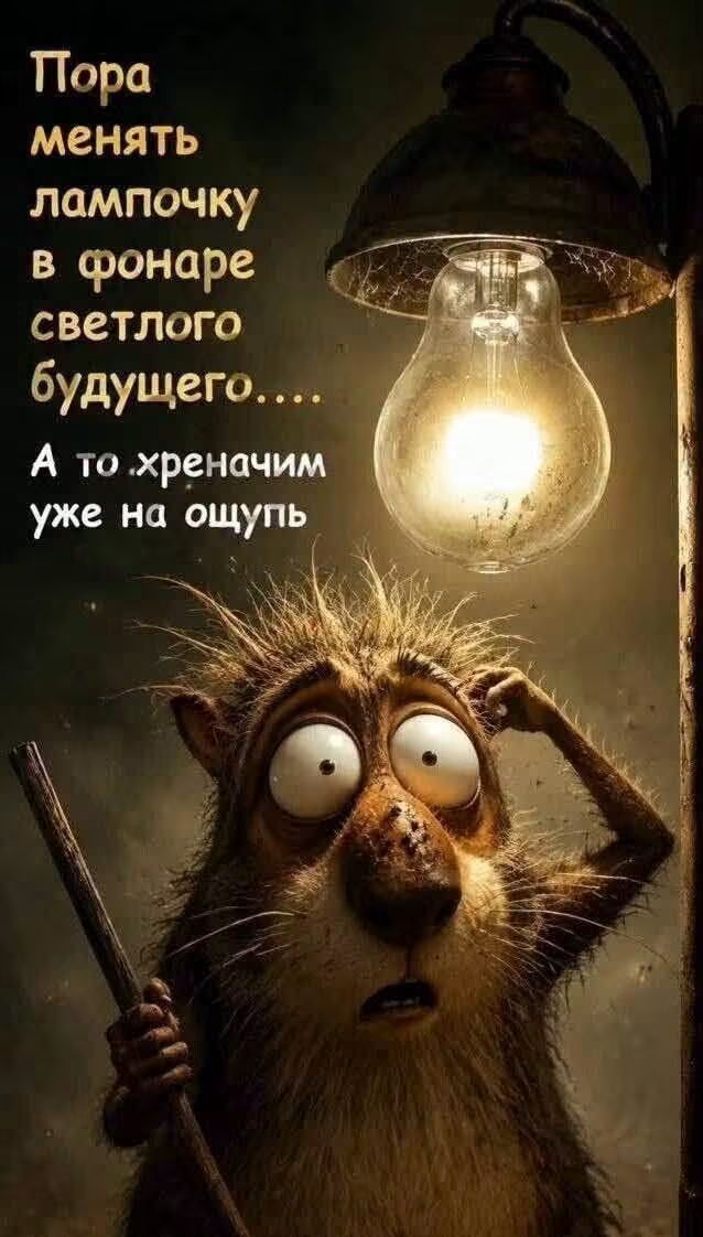 Пора менять лампочку в фонаре светлого будущего.... А то хреначим уже на ощупь