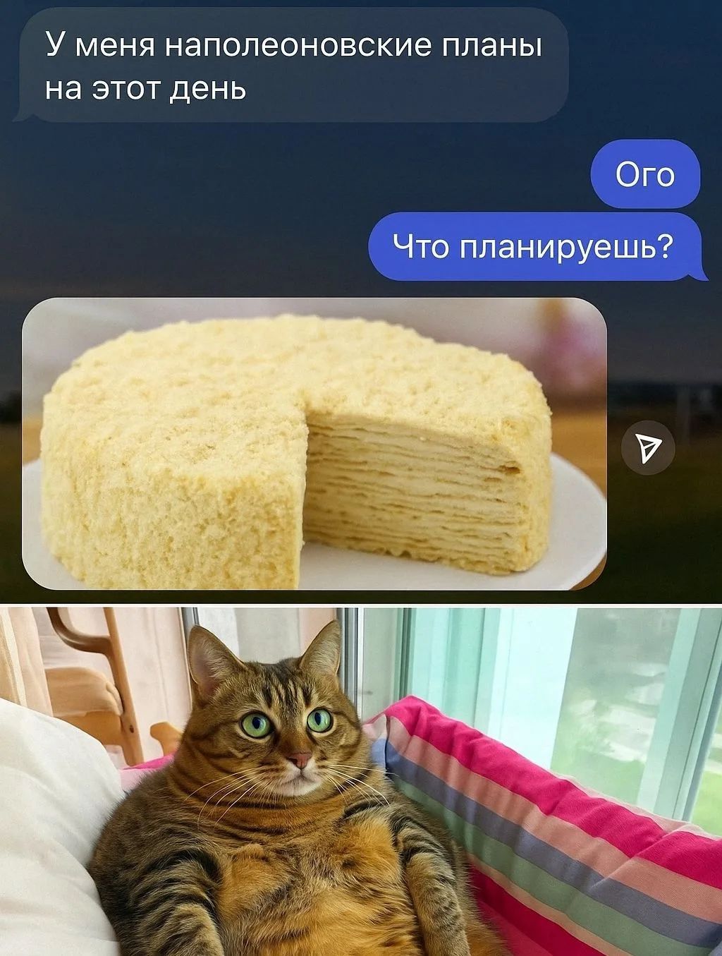 У меня наполеоновские планы на этот день Ого Что планируешь?