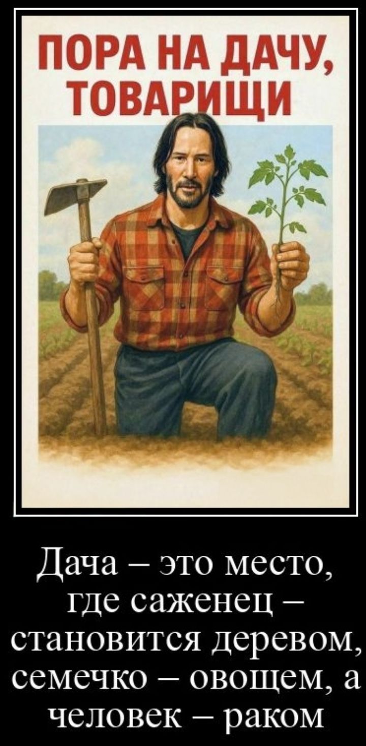 ПОРА НА ДАЧУ, ТОВАРИЩИ
Дача — это место, где саженец — становится деревом, семечко — овощем, а человек — раком