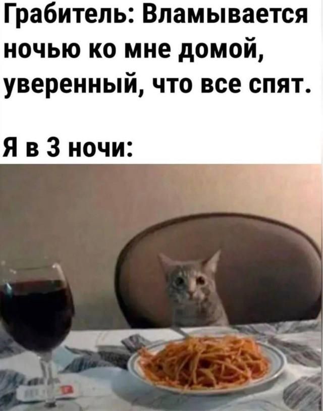 Грабитель: Вламывается ночью ко мне домой, уверенный, что все спят. Я в 3 ночи: