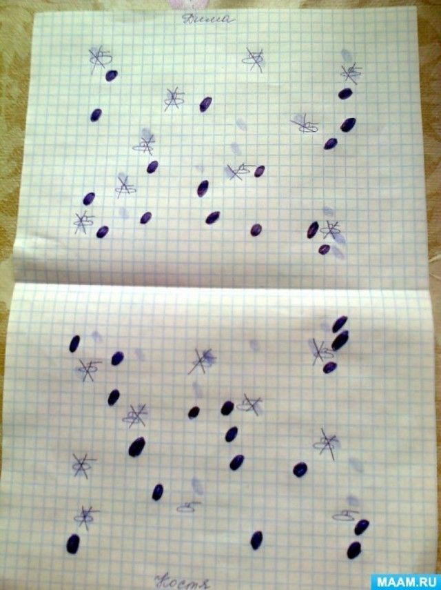 Висиля, Костя, синие точки, крестики на тетрадном листе в клетку.