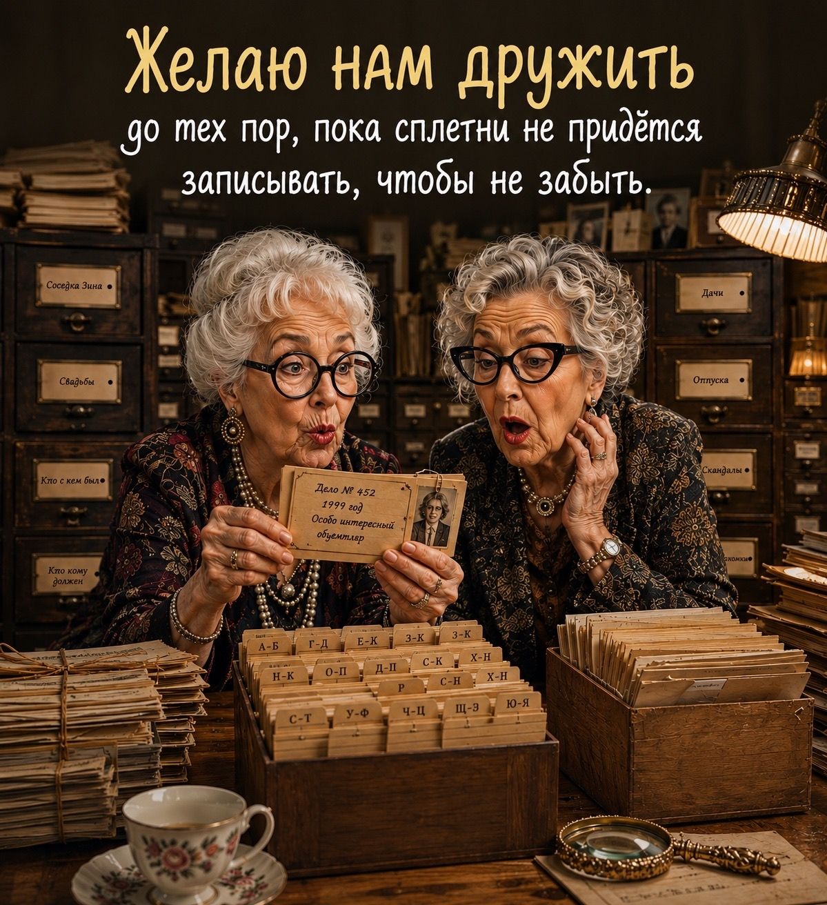 Желаю нам дружить до тех пор, пока сплетни не придётся записывать, чтобы не забыть.