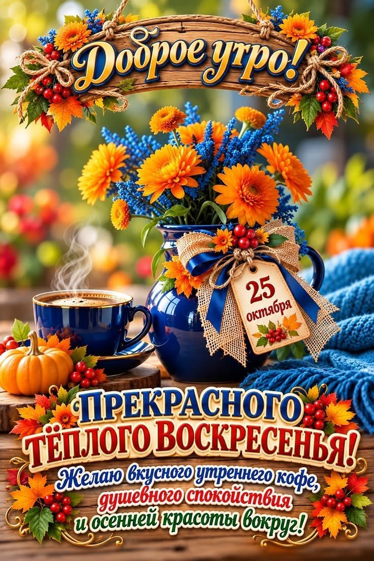 Доброе утро! 25 октября. Прекрасного теплого воскресенья! Желаю вкусного утреннего кофе, душевного спокойствия и осенней красоты вокруг!