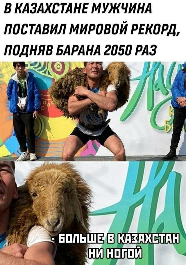 В Казахстане мужчина поставил мировой рекорд, подняв барана 2050 раз. Больше в Казахстан ни ногой