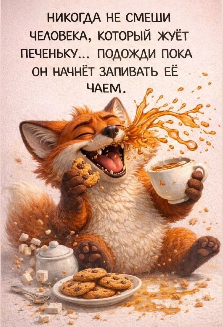НИКОГДА НЕ СМЕШИ ЧЕЛОВЕКА, КОТОРЫЙ ЖУЁТ ПЕЧЕНЬКУ... ПОДОЖДИ ПОКА ОН НАЧНЁТ ЗАПИВАТЬ ЕЁ ЧАЕМ.