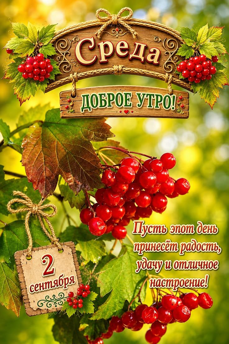 Среда, ДОБРОЕ УТРО! 2 сентября. Пусть этот день принесёт радость, удачу и отличное настроение!