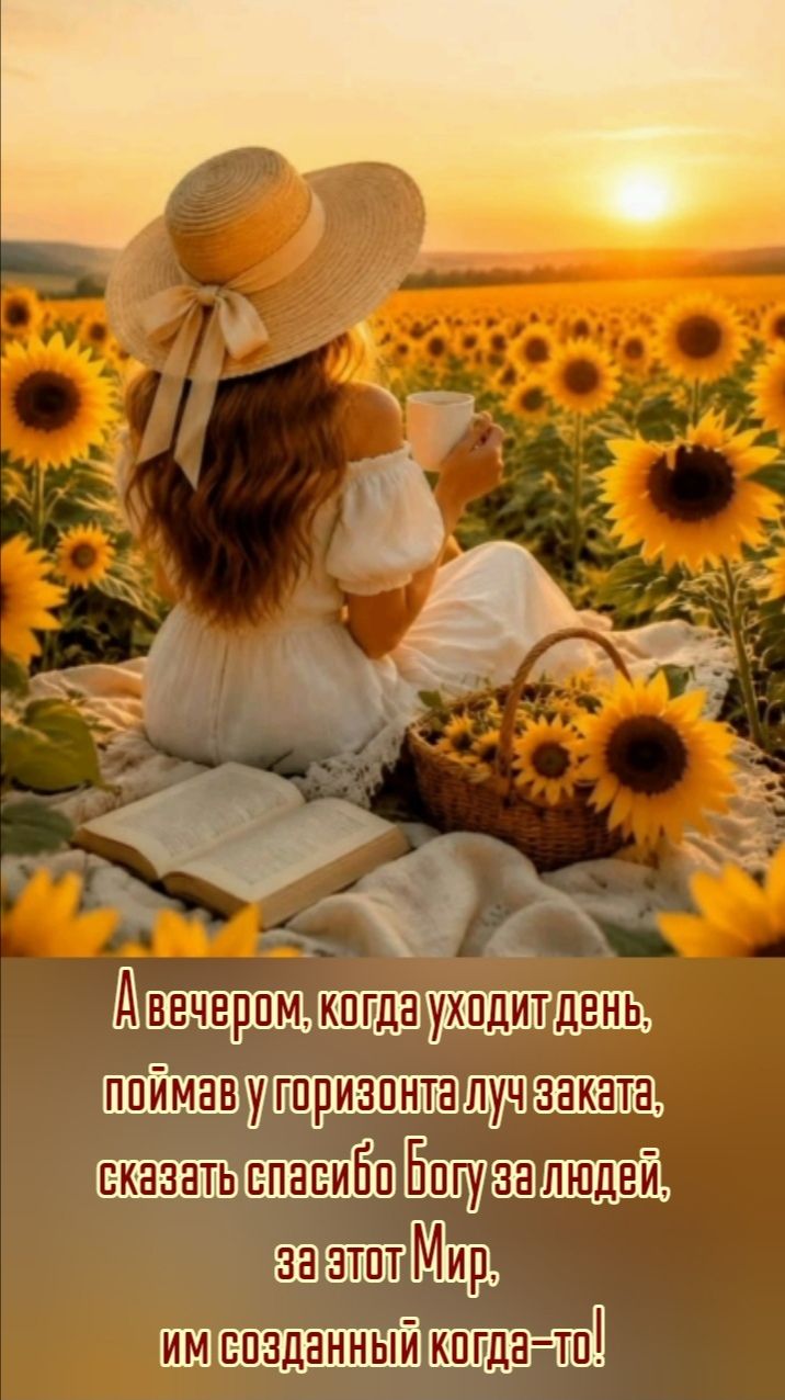 А вечером, когда уходит день, поймав у горизонта луч заката, сказать спасибо богу за людей, за этот Мир, им созданный когда-то!