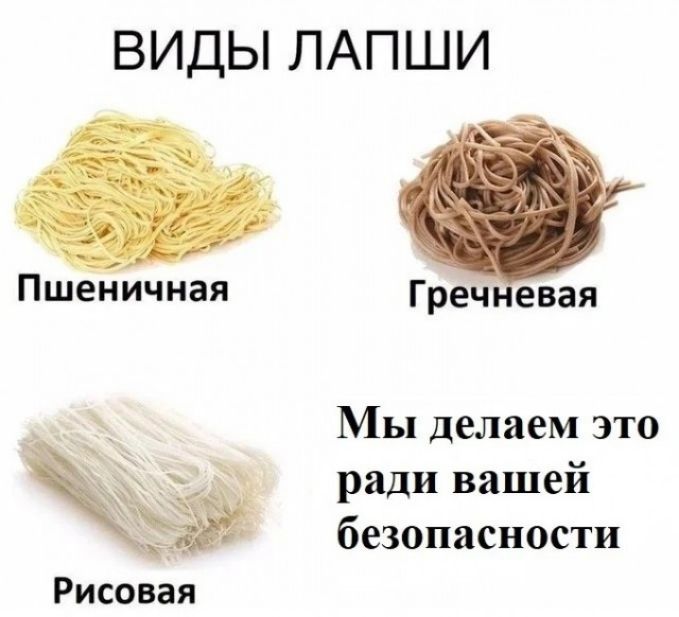 ВИДЫ ЛАПШИ Пшеничная Гречневая Рисовая Мы делаем это ради вашей безопасности