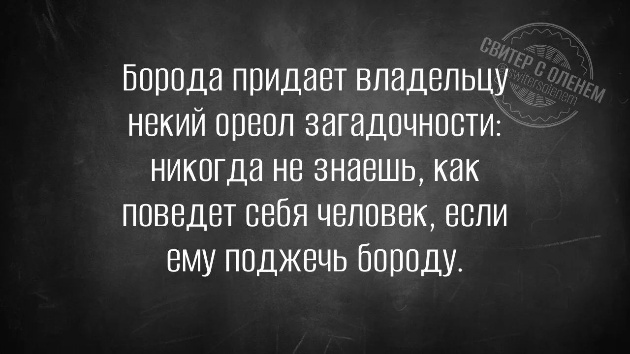 Свитер с оленем. Борода придает владельцу некий ореол загадочности: никогда не знаешь, как поведет себя человек, если ему поджечь бороду.