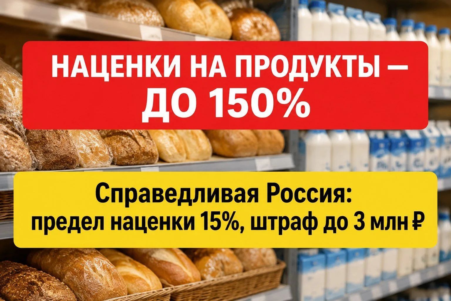 НАЦЕНКИ НА ПРОДУКТЫ — ДО 150% Справедливая Россия: предел наценки 15%, штраф до 3 млн ₽