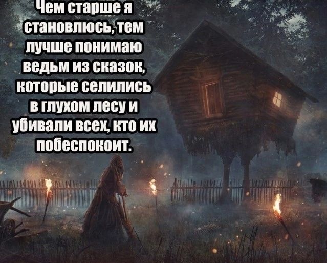 Чем старше я становлюсь, тем лучше понимаю ведьм из сказок, которые селились в глухом лесу и убивали всех, кто их побеспокоит.