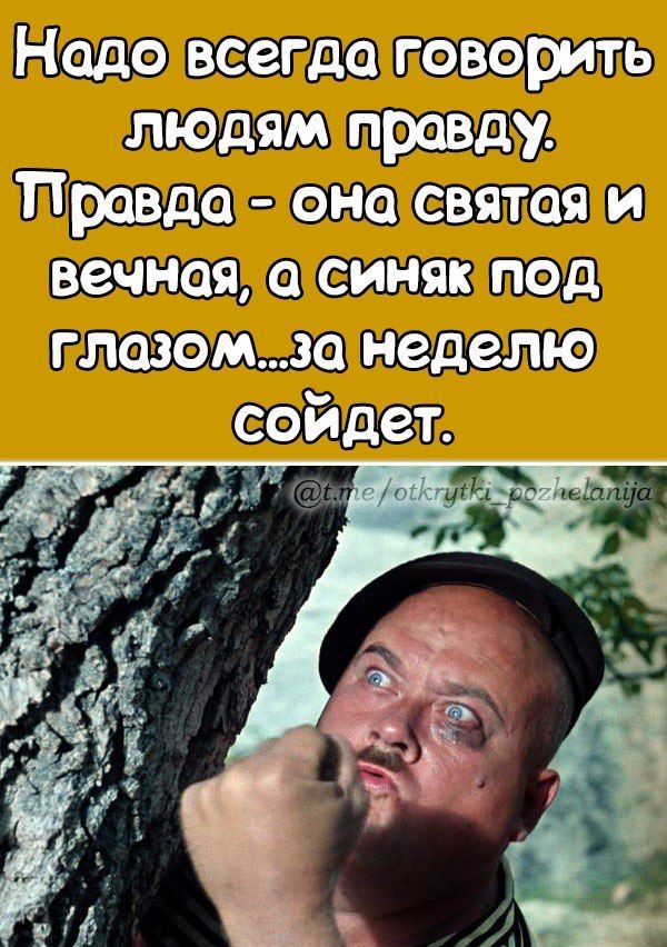Надо всегда говорить людям правду. Правда - она святая и вечная, а синяк под глазом... за неделю сойдет.
