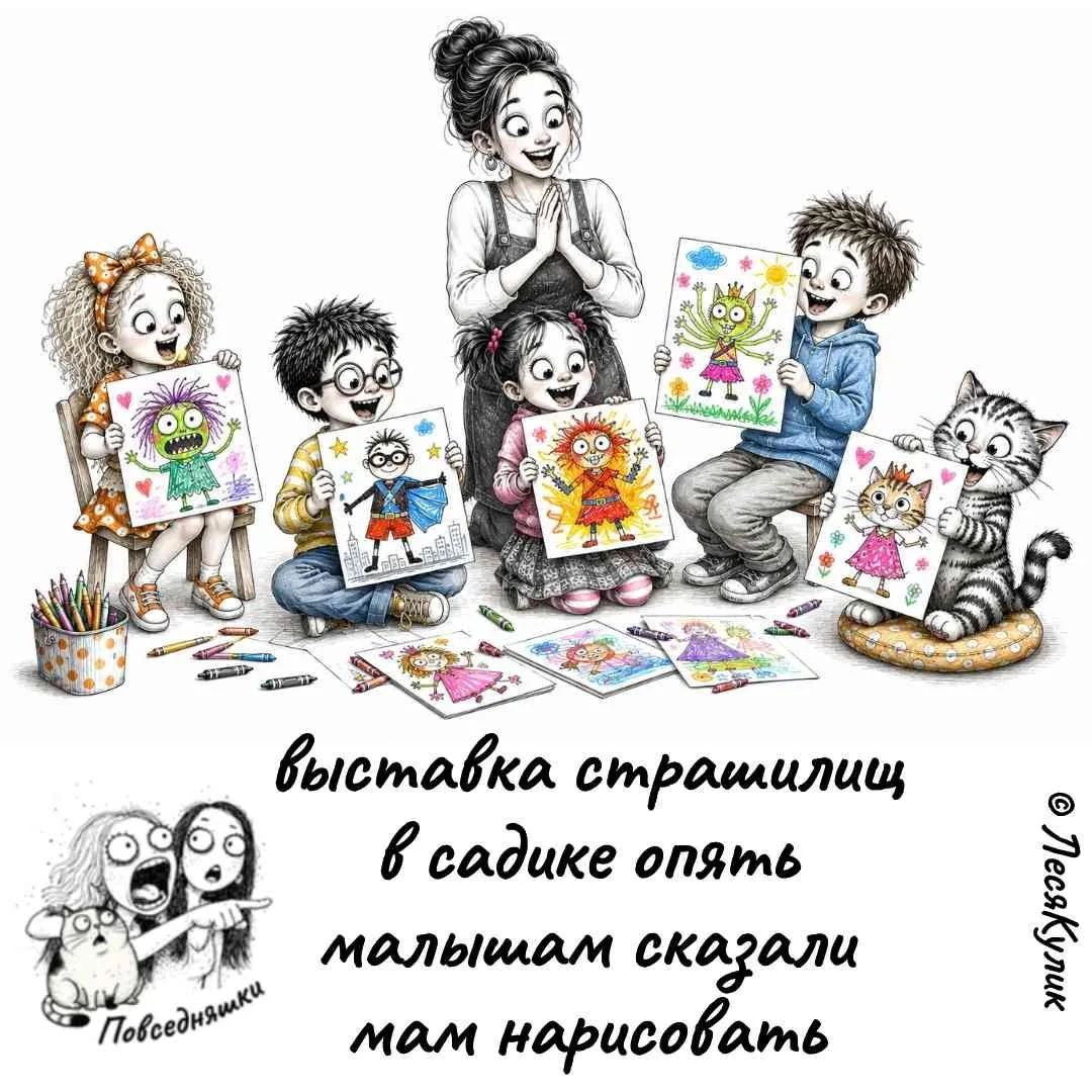 выставка страшилищ в садике опять малышам сказали мам нарисовать Повседневняшки © ЛесяКулик