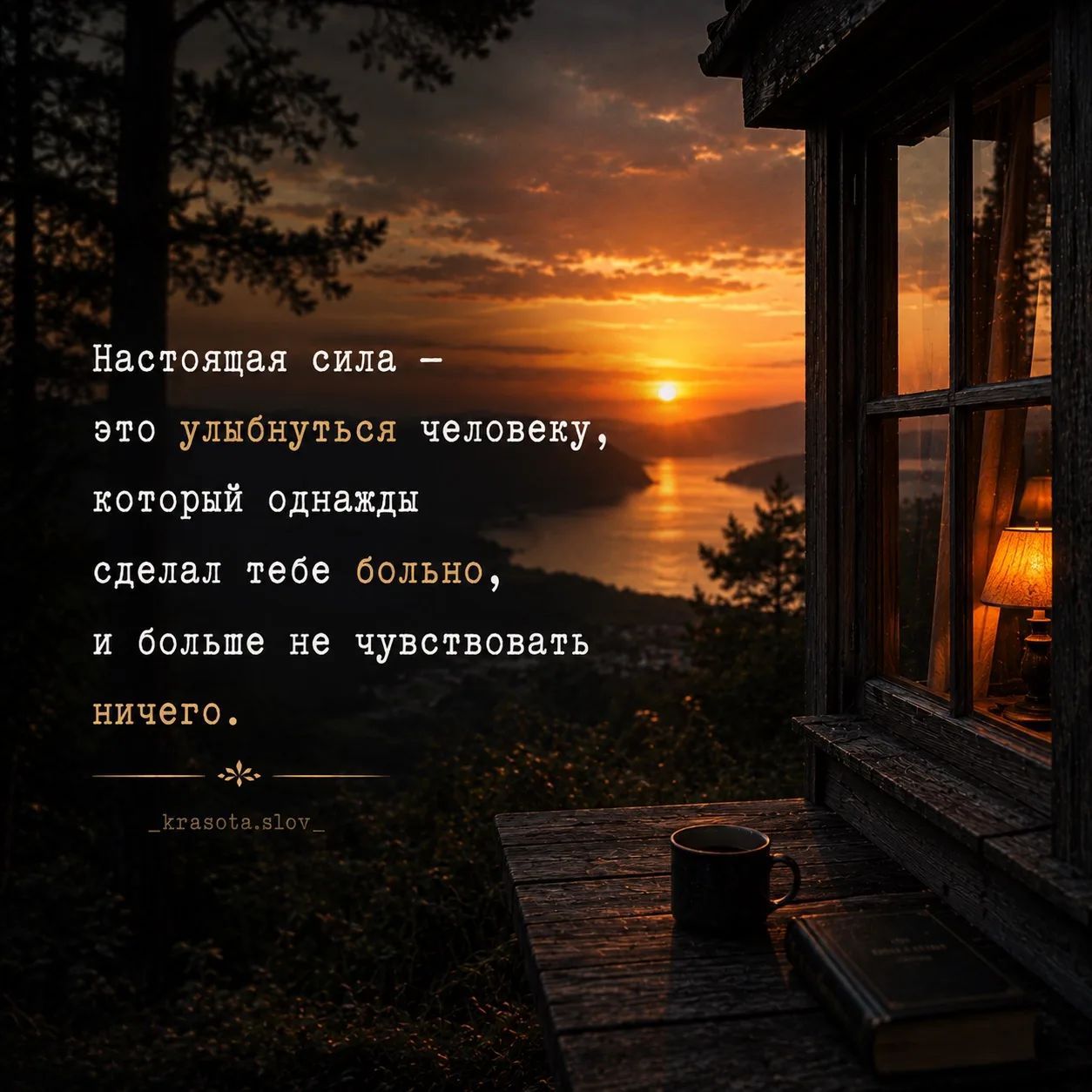 Настоящая сила — это улыбнуться человеку, который однажды сделал тебе больно, и больше не чувствовать ничего.