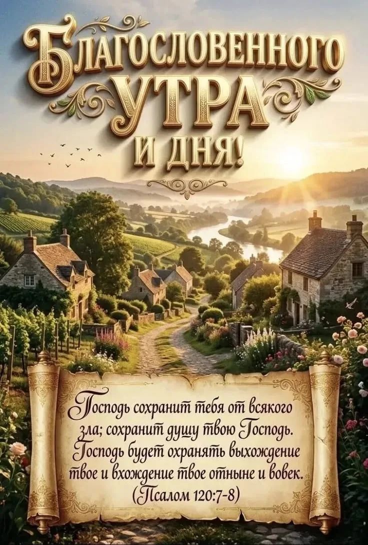 БЛАГОСЛОВЕННОГО УТРА И ДНЯ! Господь сохранит тебя от всякого зла; сохранит душу твою Господь. Господь будет охранять выхождение твое и вхождение твое отныне и вовек. (Псалом 120:7-8)