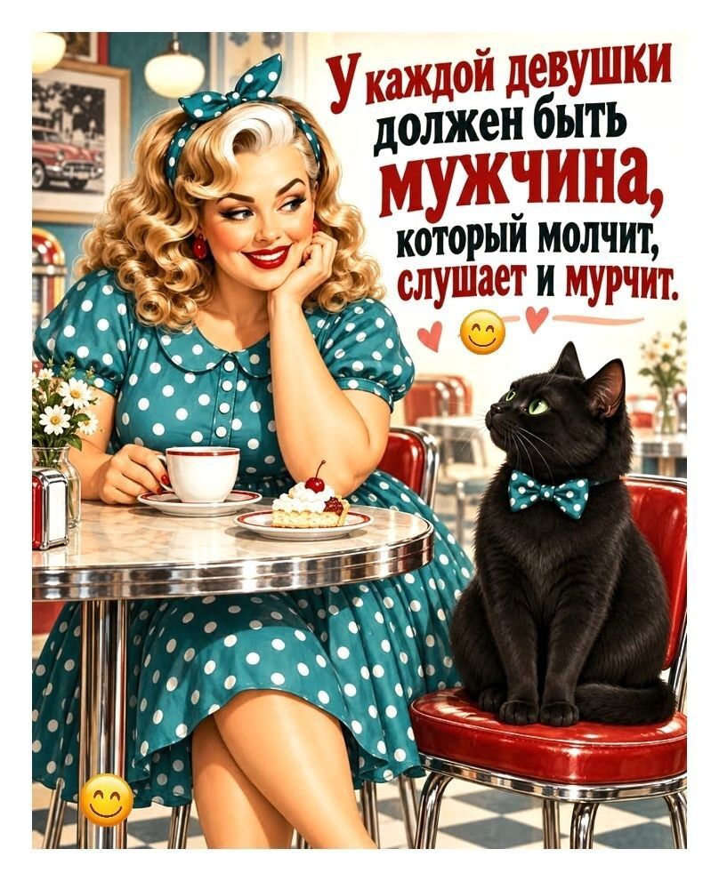 У каждой девушки должен быть мужчина, который молчит, слушает и мурчит.