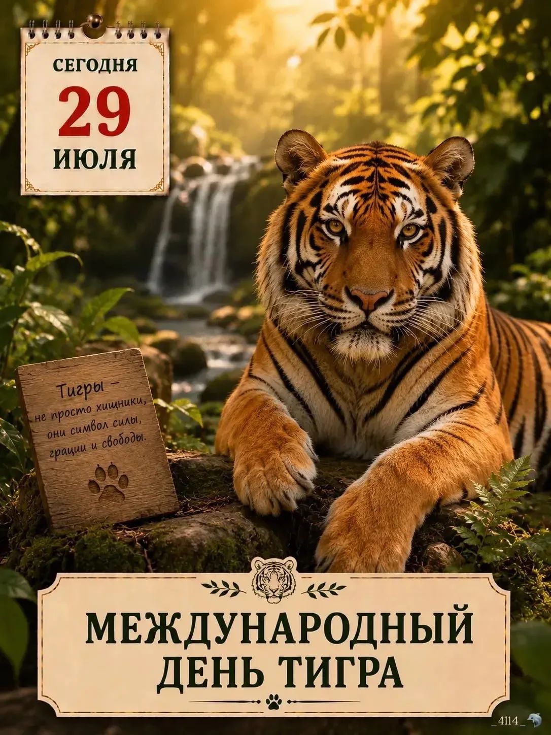 СЕГОДНЯ 29 ИЮЛЯ Тигры — не просто хищники, они символ силы, грации и свободы. МЕЖДУНАРОДНЫЙ ДЕНЬ ТИГРА