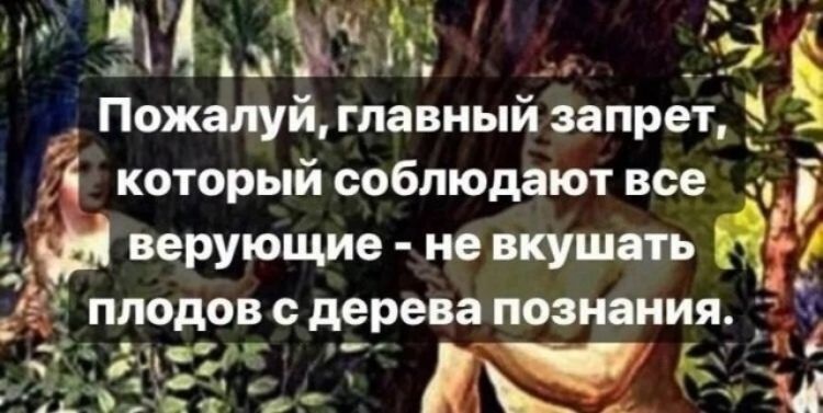 Пожалуй, главный запрет, который соблюдают все верующие - не вкушать плодов с дерева познания.