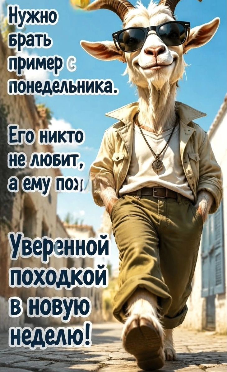 Нужно брать пример с понедельника. Его никто не любит, а ему пох! Уверенной походкой в новую неделю!