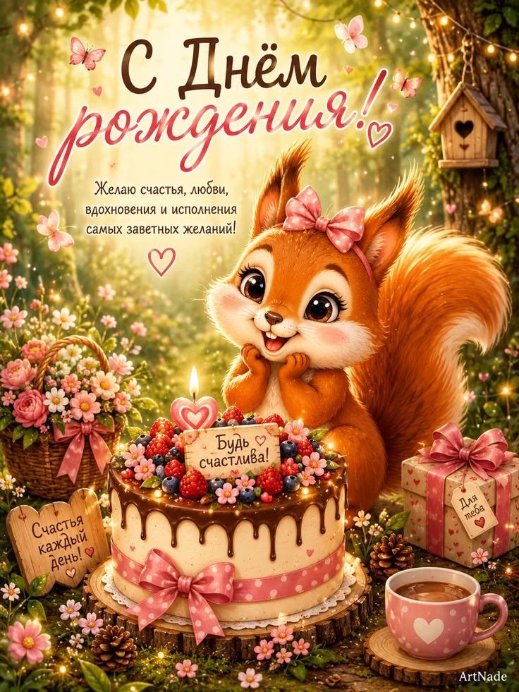С Днём рождения! Желаю счастья, любви, вдохновения и исполнения самых заветных желаний! Будь счастлива! Счастья каждый день! Для тебя ArtNade
