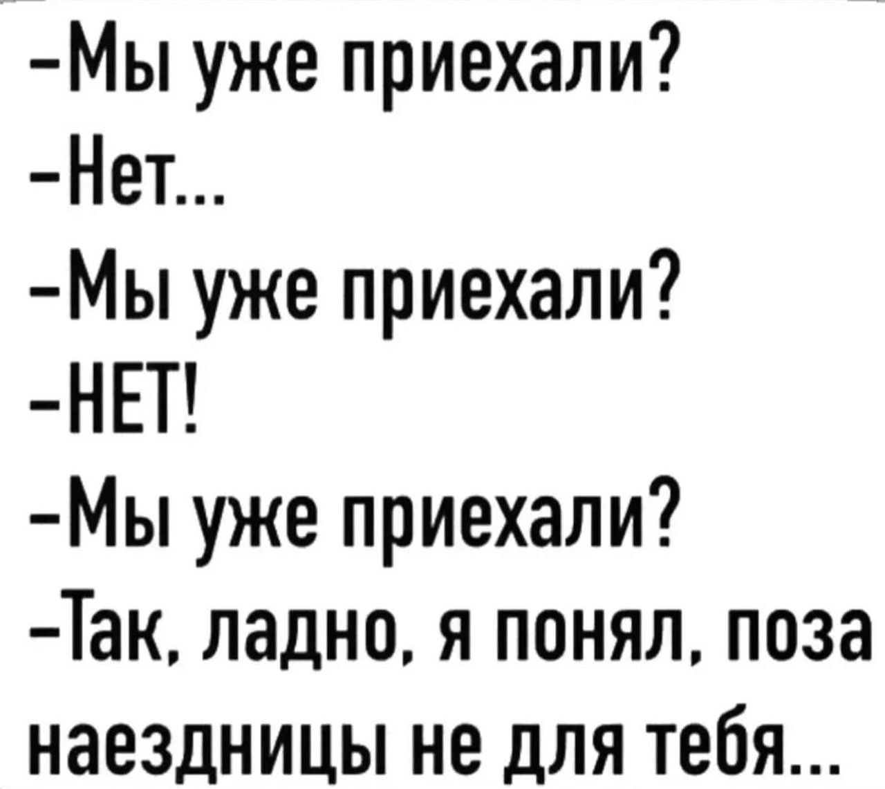 — Мы уже приехали? — Нет... — Мы уже приехали? — НЕТ! — Мы уже приехали? — Так, ладно, я понял, поза наездницы не для тебя...