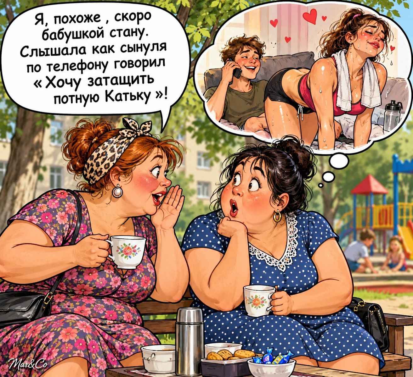 Я, похоже, скоро бабушкой стану. Слышала как сынуля по телефону говорил «Хочу затащить потную Катьку»!