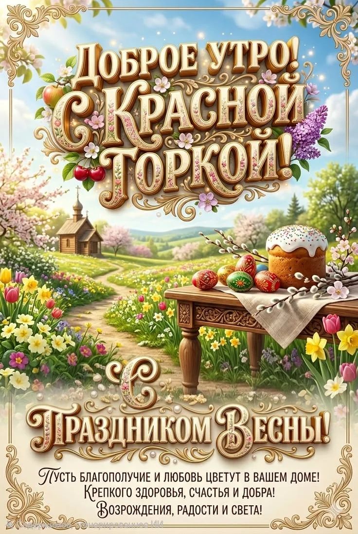ДОБРОЕ УТРО! С КРАСНОЙ ГОРКОЙ! С ПРАЗДНИКОМ ВЕСНЫ! Пусть благополучие и любовь цветут в вашем доме! Крепкого здоровья, счастья и добра! Возрождения, радости и света!