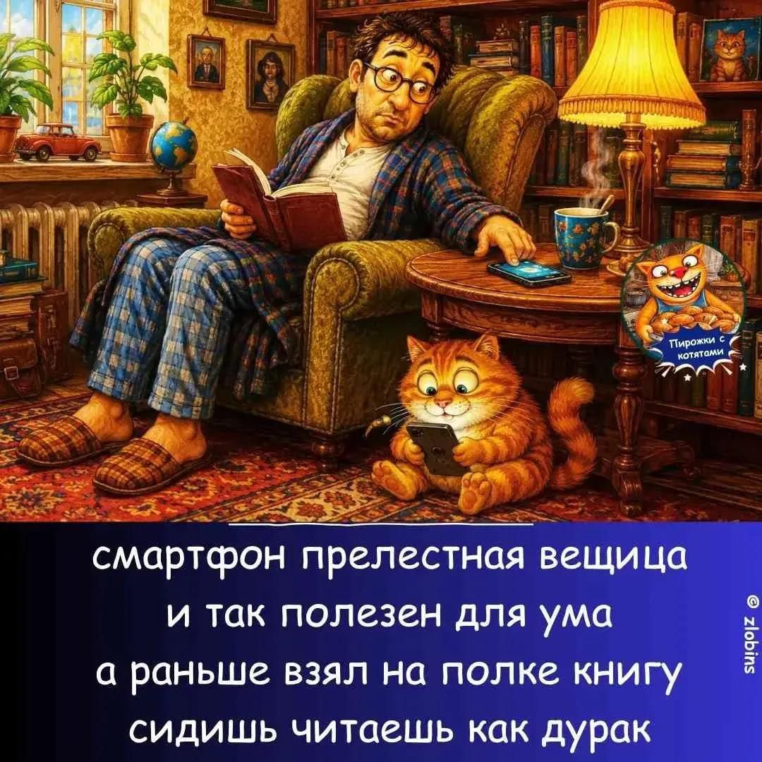 смартфон прелестная вещица и так полезен для ума а раньше взял на полке книгу сидишь читаешь как дурак Пирожки с котятами