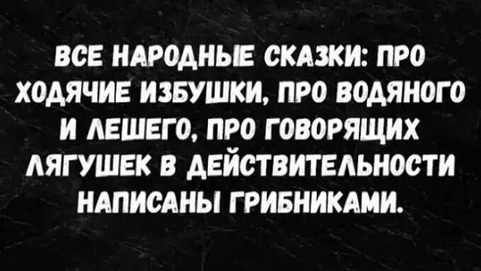 Все народные сказки: про ходячие избушки, про водяного и лешего, про говорящих лягушек в действительности написаны грибниками.