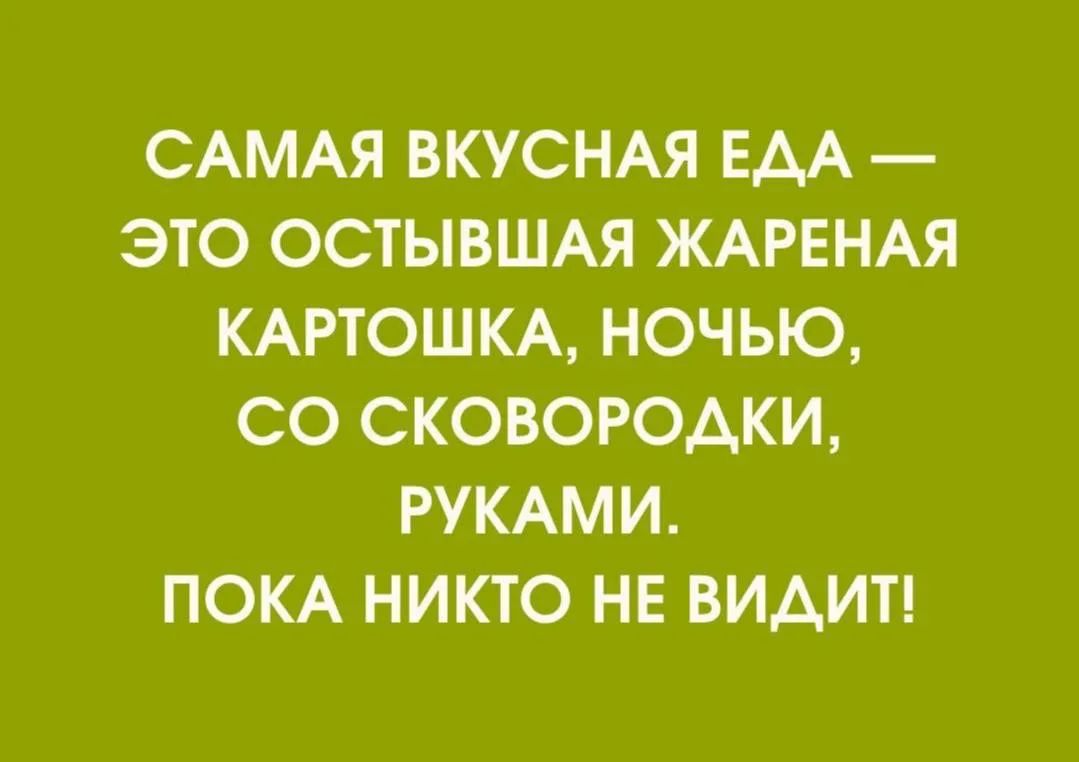 САМАЯ ВКУСНАЯ ЕДА — ЭТО ОСТЫВШАЯ ЖАРЕНАЯ КАРТОШКА, НОЧЬЮ, СО СКОВОРОДКИ, РУКАМИ. ПОКА НИКТО НЕ ВИДИТ!