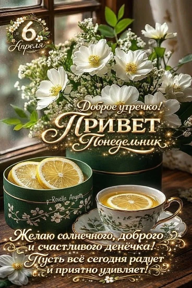 6 Апреля. Доброе утречко! ПРИВЕТ Понедельник. Желаю солнечного, доброго и счастливого денёчка! Пусть всё сегодня радует и приятно удивляет!