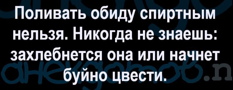 Поливать обиду спиртным нельзя. Никогда не знаешь: захлебнется она или начнет буйно цвести.