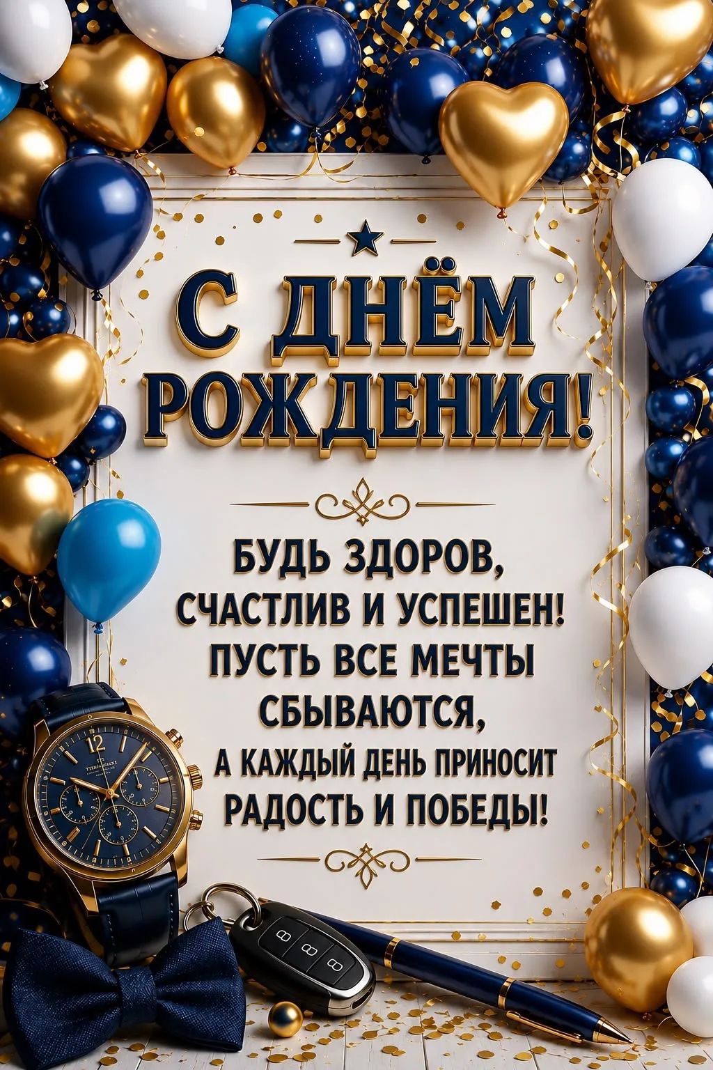 С ДНЁМ РОЖДЕНИЯ! БУДЬ ЗДОРОВ, СЧАСТЛИВ И УСПЕШЕН! ПУСТЬ ВСЕ МЕЧТЫ СБЫВАЮТСЯ, А КАЖДЫЙ ДЕНЬ ПРИНОСИТ РАДОСТЬ И ПОБЕДЫ!