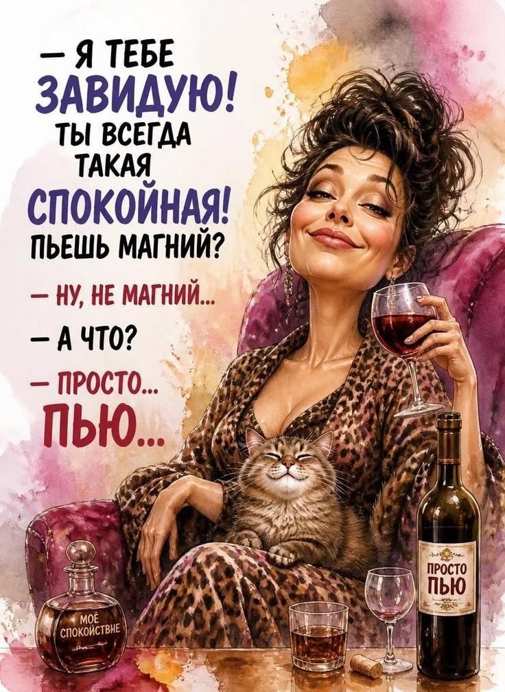 — Я тебе завидую! Ты всегда такая спокойная! Пьешь магний? — Ну, не магний... А что? — Просто... пью...