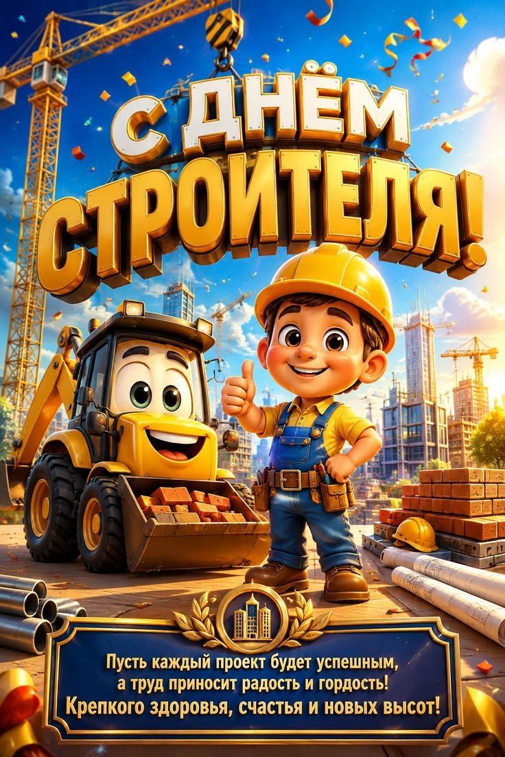 С ДНЕМ СТРОИТЕЛЯ! Пусть каждый проект будет успешным, а труд приносит радость и гордость! Крепкого здоровья, счастья и новых высот!