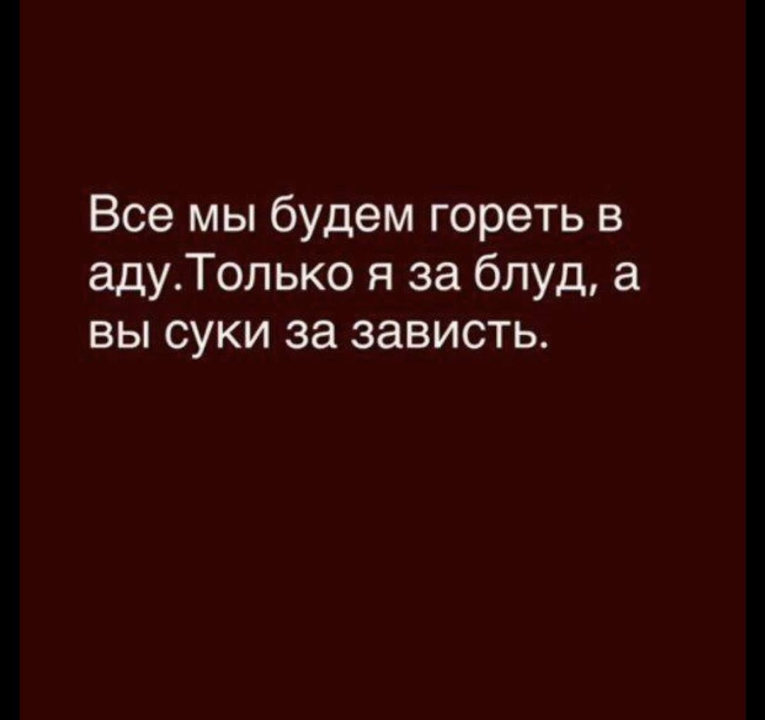 Все мы будем гореть в аду. Только я за блуд, а вы суки за зависть.