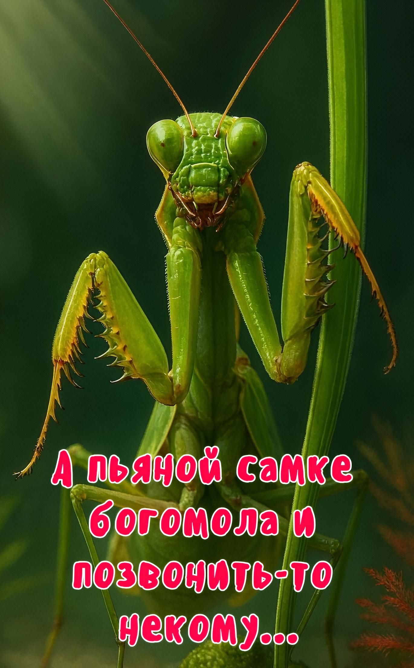 А пьяной самке богомола и позвонить-то некому...