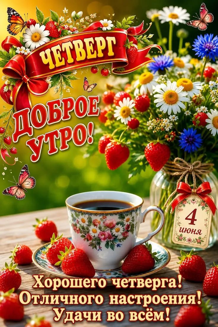 ЧЕТВЕРГ ДОБРОЕ УТРО! 4 ИЮНЯ Хорошего четверга! Отличного настроения! Удачи во всём!