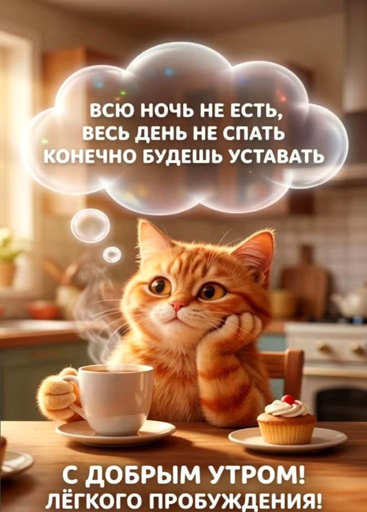 ВСЮ НОЧЬ НЕ ЕСТЬ, ВЕСЬ ДЕНЬ НЕ СПАТЬ КОНЕЧНО БУДЕШЬ УСТАВАТЬ. С ДОБРЫМ УТРОМ! ЛЁГКОГО ПРОБУЖДЕНИЯ!