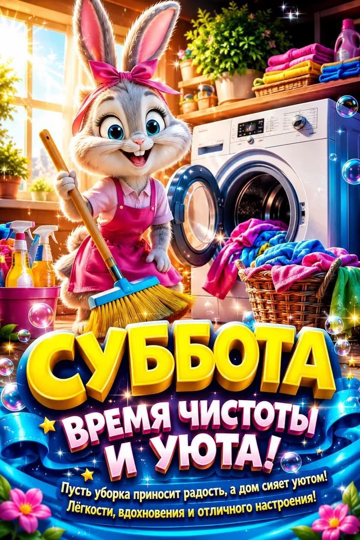 СУББОТА ВРЕМЯ ЧИСТОТЫ И УЮТА! Пусть уборка приносит радость, а дом сияет уютом! Лёгкости, вдохновения и отличного настроения!