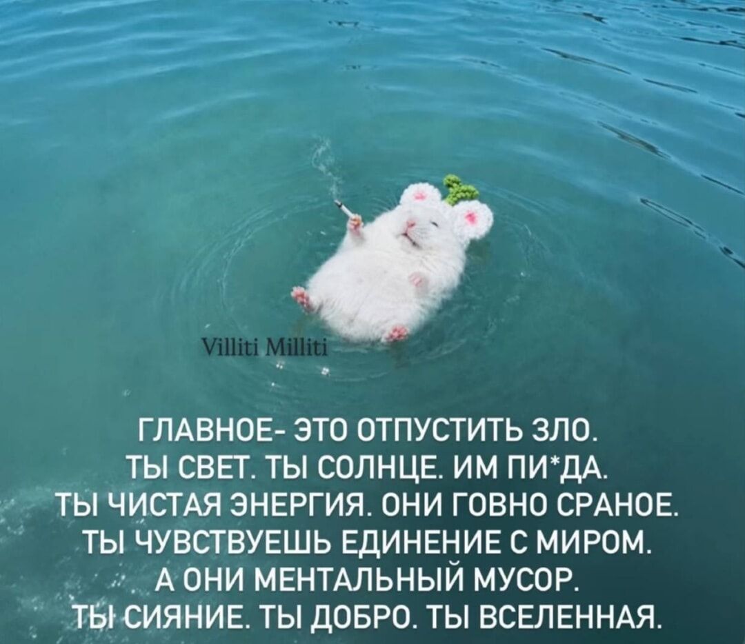 ГЛАВНОЕ- ЭТО ОТПУСТИТЬ ЗЛО. ТЫ СВЕТ. ТЫ СОЛНЦЕ. ИМ ПИ*ДА. ТЫ ЧИСТАЯ ЭНЕРГИЯ. ОНИ ГОВНО СРАНОЕ. ТЫ ЧУВСТВУЕШЬ ЕДИНЕНИЕ С МИРОМ. А ОНИ МЕНТАЛЬНЫЙ МУСОР. ТЫ СИЯНИЕ. ТЫ ДОБРО. ТЫ ВСЕЛЕННАЯ.