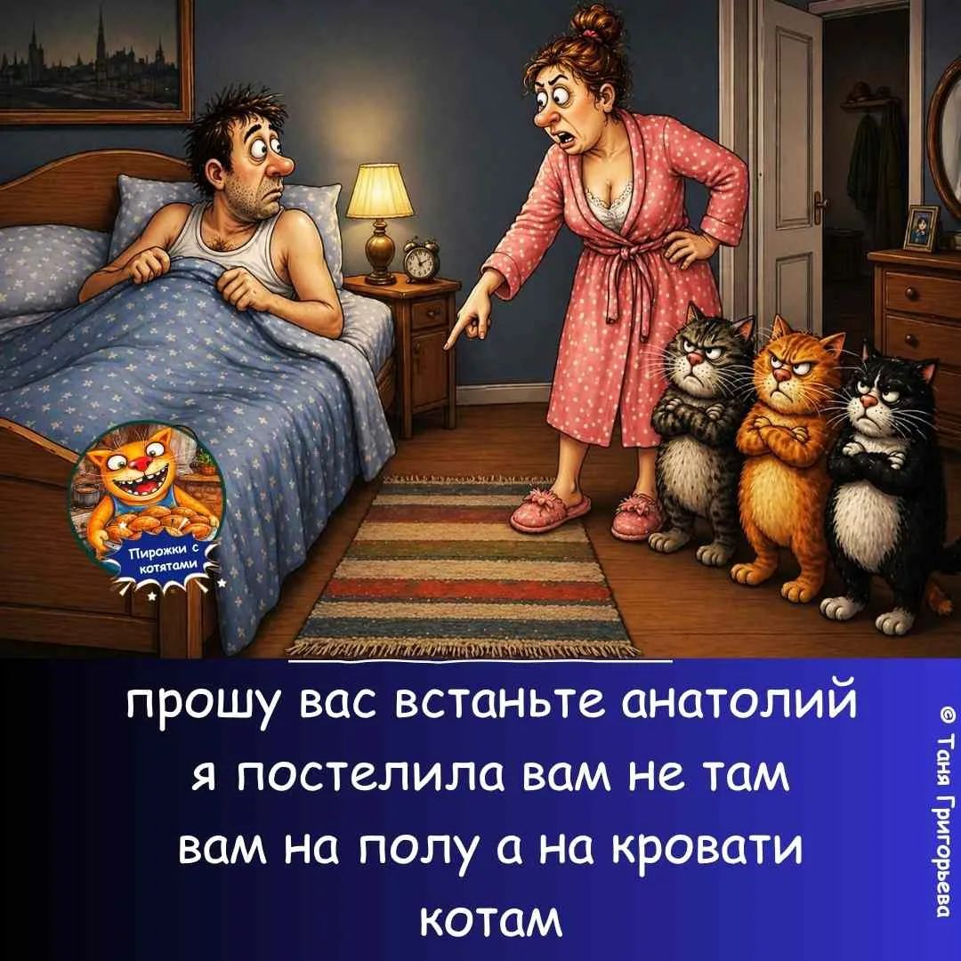 ПИРОЖКИ С КОТЯТАМИ прошу вас встаньте анатолий я постелила вам не там вам на полу а на кровати котам