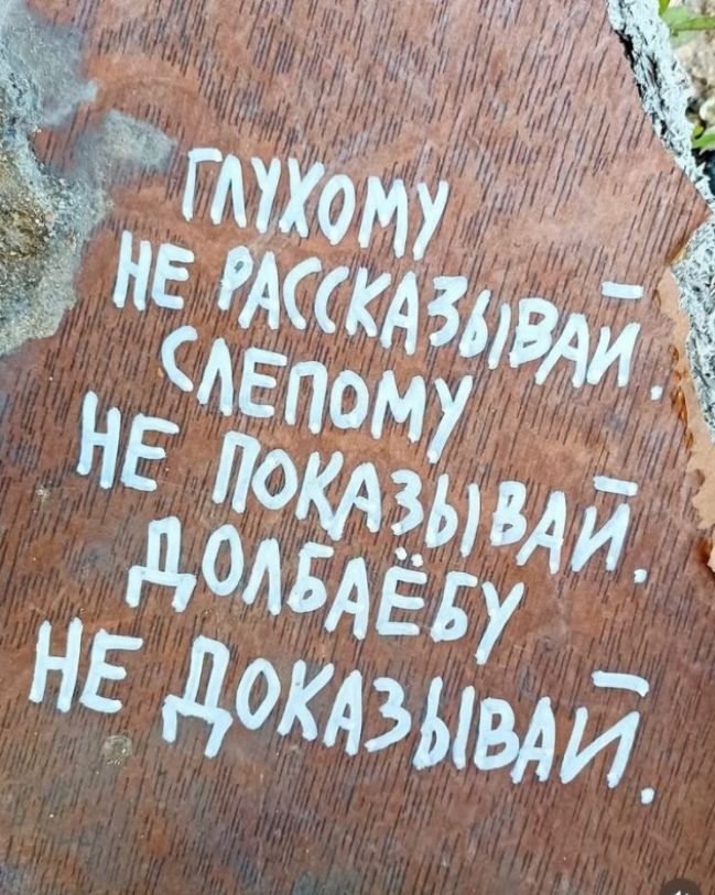 Глухому не рассказывай, слепому не показывай, долбаёбу не доказывай.