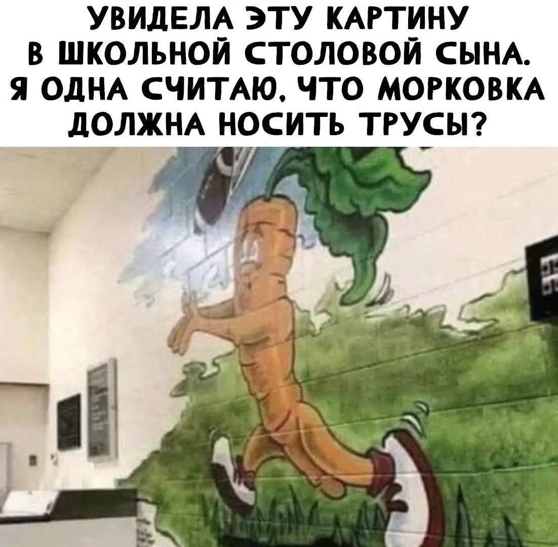 УВИДЕЛА ЭТУ КАРТИНУ В ШКОЛЬНОЙ СТОЛОВОЙ СЫНА. Я ОДНА СЧИТАЮ, ЧТО МОРКОВКА ДОЛЖНА НОСИТЬ ТРУСЫ?