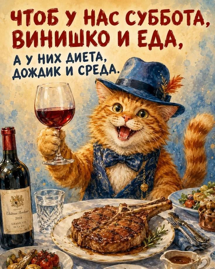 ЧТОБ У НАС СУББОТА, ВИНИШКО И ЕДА, А У НИХ ДИЕТА, ДОЖДИК И СРЕДА.